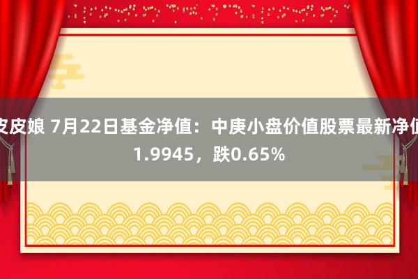 皮皮娘 7月22日基金净值：中庚小盘价值股票最新净值1.9945，跌0.65%